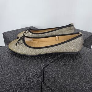 CL by Laundry Women's 7 Gold Glitter Flats Bostyn Shimmer Bow Ballet Shoes